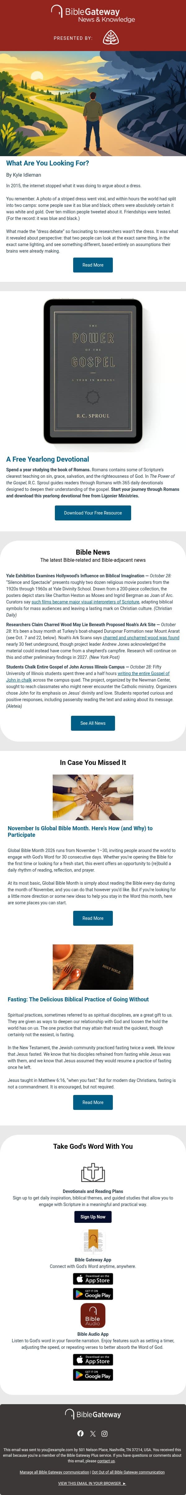 How to let Scripture reshape your perspective email from Bible Gateway screenshot