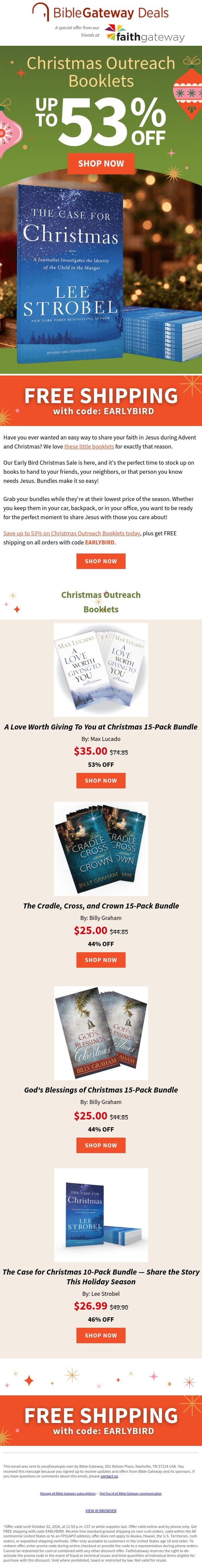 Share your faith with Christmas outreach booklets 📚🎄 email from Bible Gateway screenshot