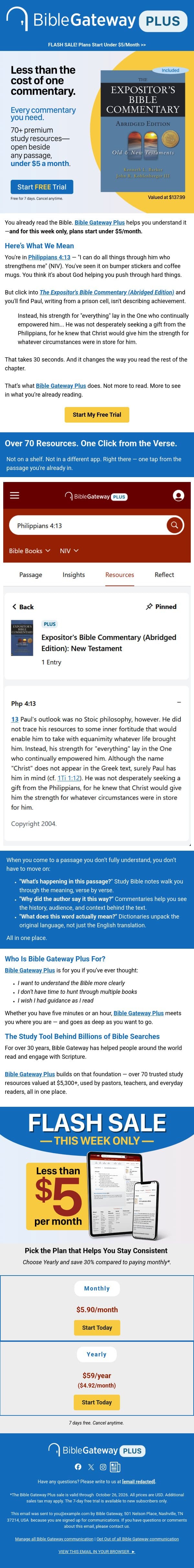 Your Bible study, with deeper insight for less email from Bible Gateway screenshot