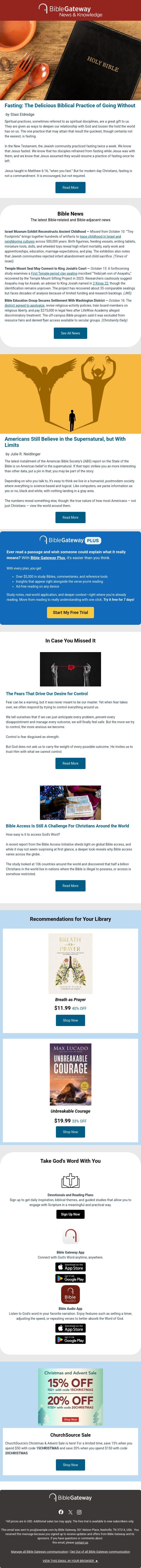 What Really Happens When We Fast? email from Bible Gateway screenshot