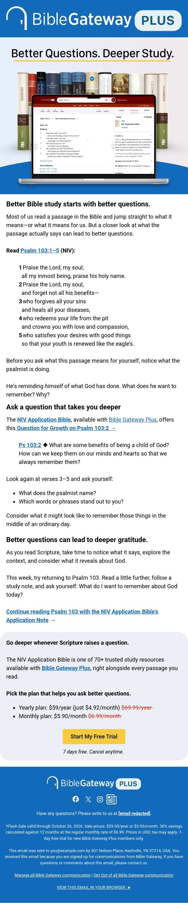 Are you asking questions when you read the Bible? email from Bible Gateway screenshot