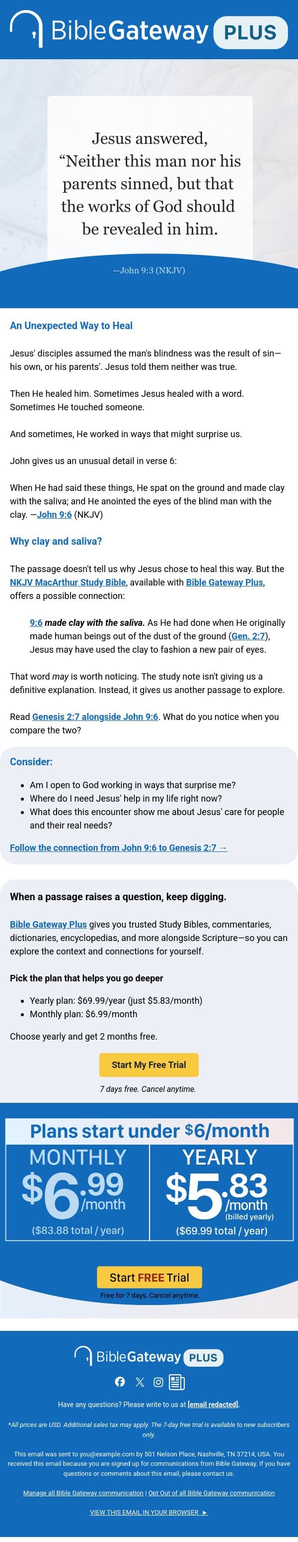 One of Jesus' more surprising miracles email from Bible Gateway screenshot