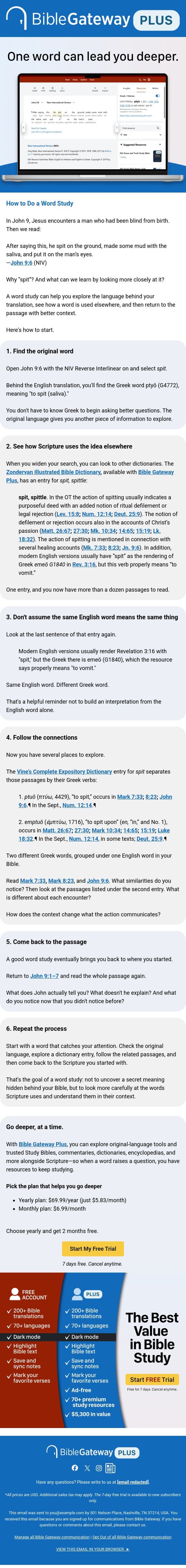 What does that word actually mean? email from Bible Gateway screenshot
