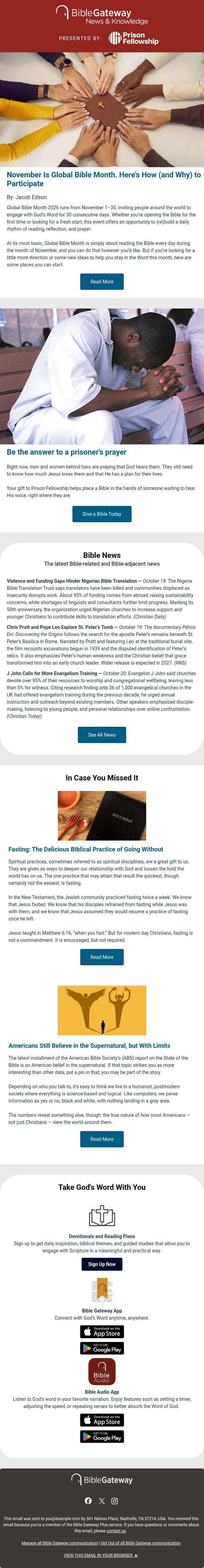 A Whole Month Dedicated to God's Word 📖 email from Bible Gateway screenshot