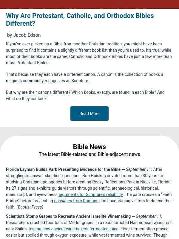 Why Are Protestant, Catholic, and Orthodox Bibles Different? email from Bible Gateway
