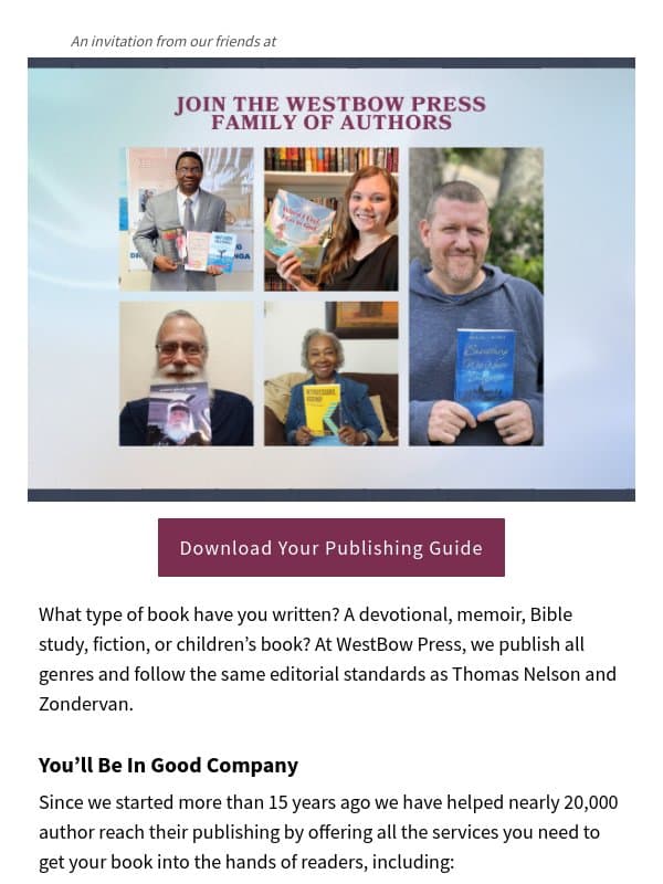 It’s time you answer the call to get published. email from Bible Gateway