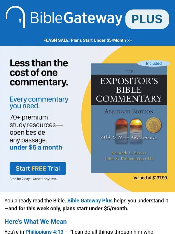 Your Bible study, with deeper insight for less email from Bible Gateway