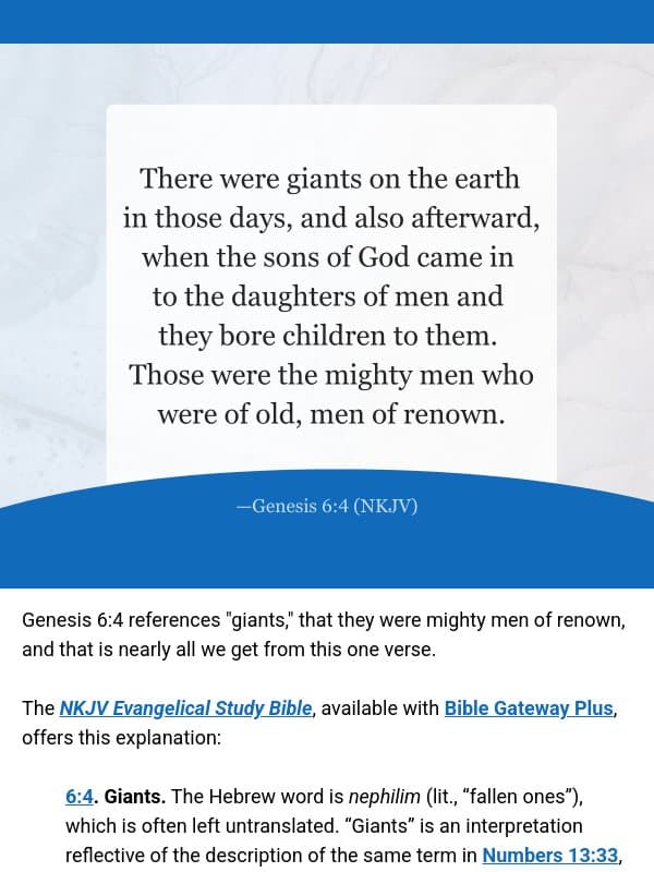 The Bible doesn't say "giants" email from Bible Gateway