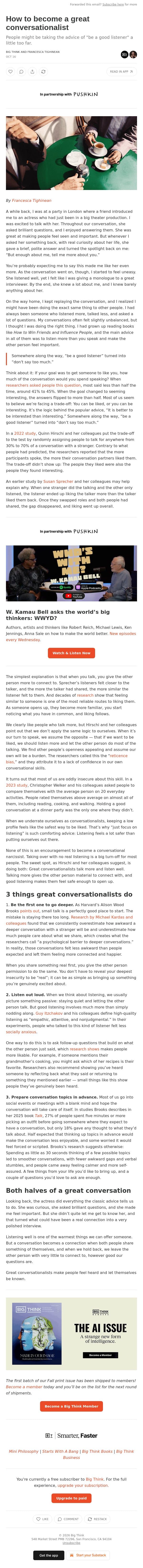How to become a great conversationalist email from Big Think screenshot