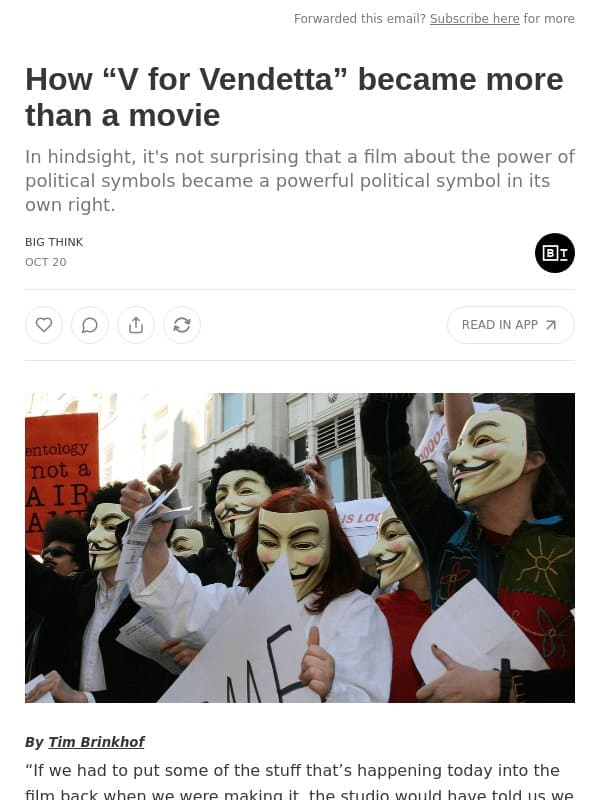 How “V for Vendetta” became more than a movie email from Big Think