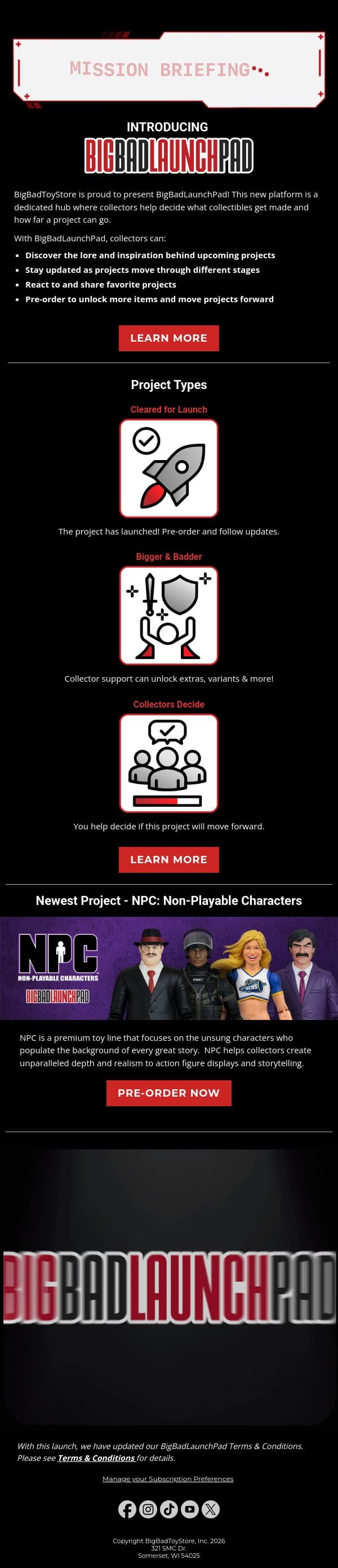 Introducing BigBadLaunchPad! email from BigBadToyStore screenshot