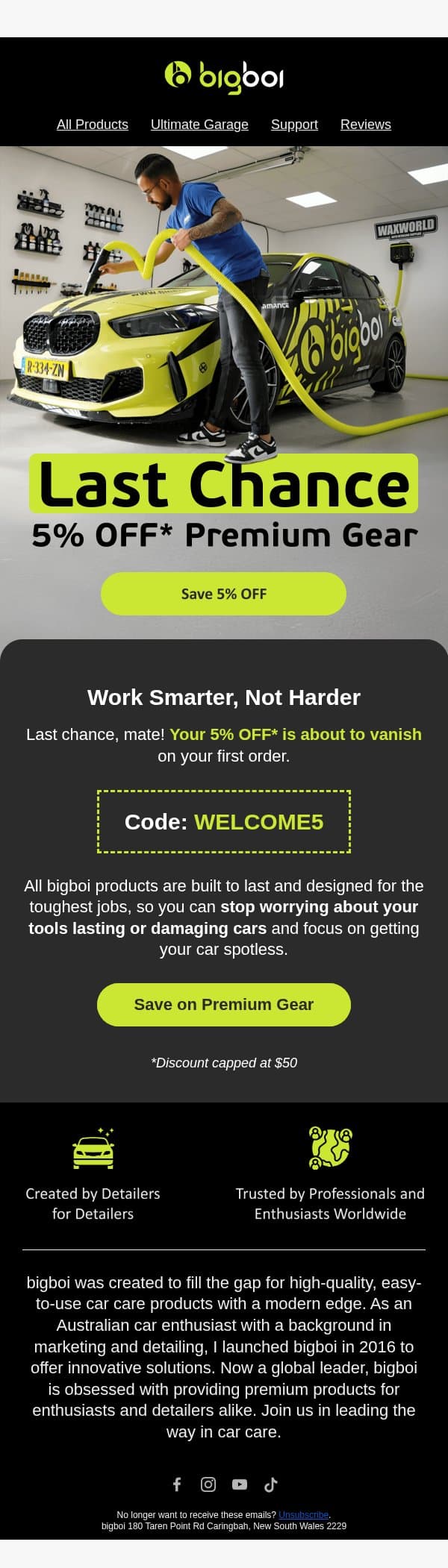 🏁 Last Chance: 5% OFF email from bigboi Car Care screenshot