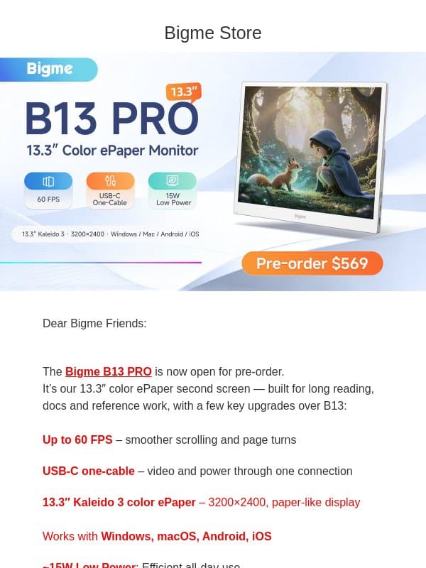 60FPS B13 PRO Monitor Pre-order is Live : $569 Ends Oct 25 email from Bigme