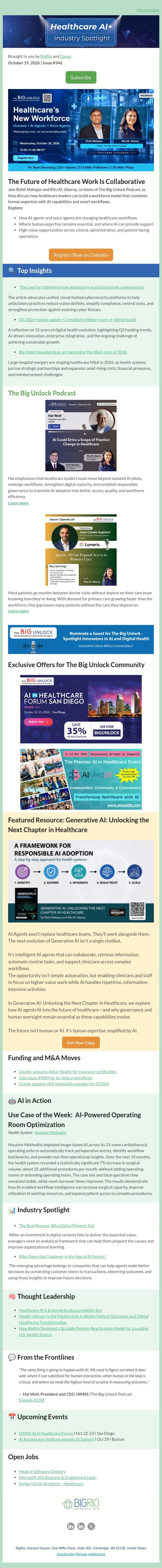 #346 Healthcare AI+Newsletter! email from BigRio screenshot