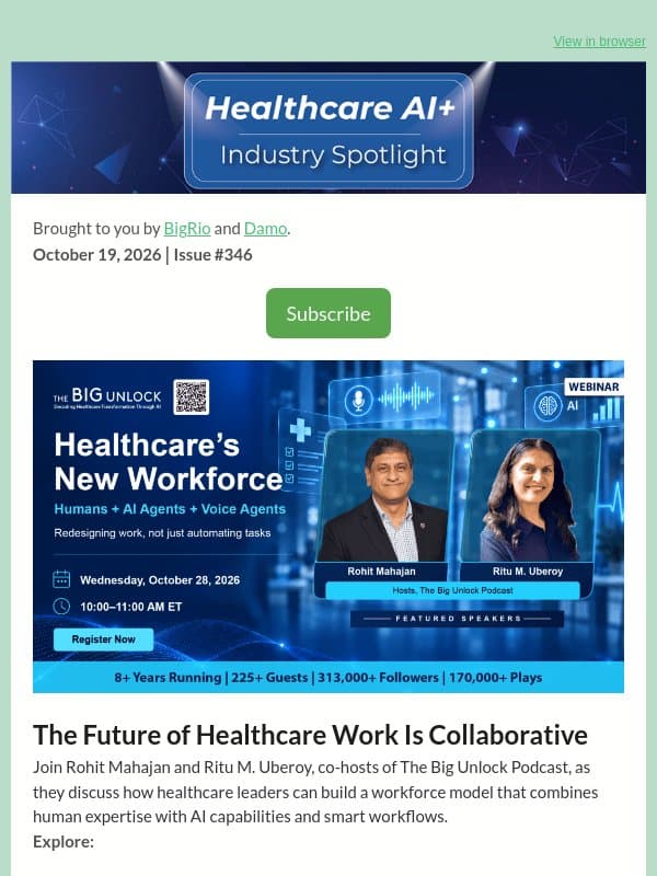 #346 Healthcare AI+Newsletter! email from BigRio