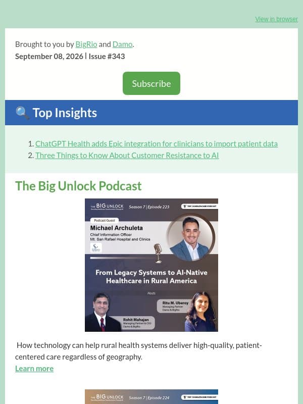 #343 Healthcare AI+Newsletter! email from BigRio