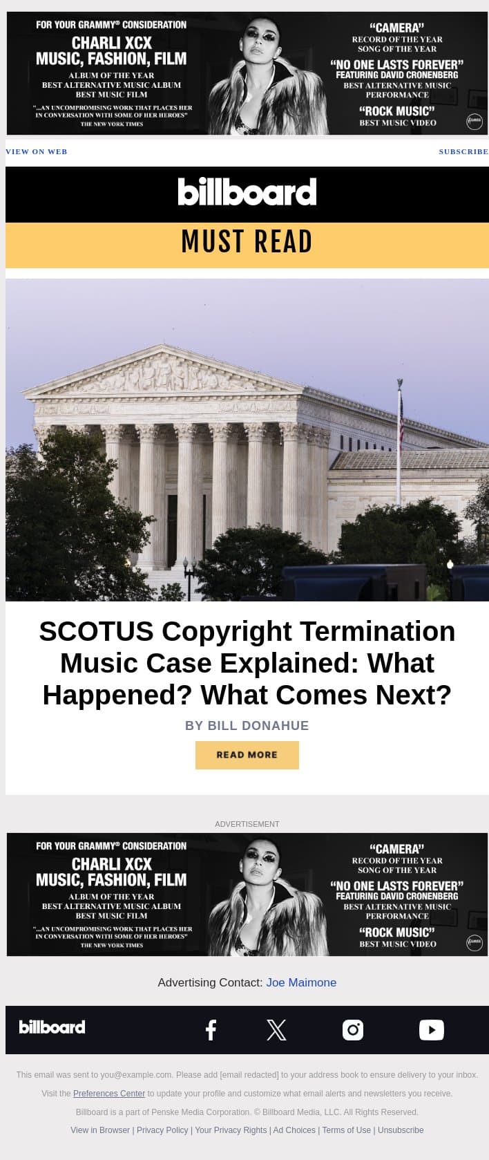 SCOTUS Copyright Termination Music Case Explained: What Happened? What Comes Next? email from Billboard screenshot