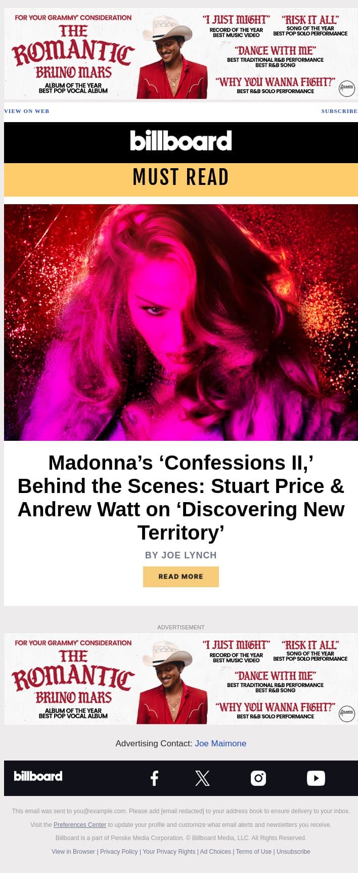 Madonna’s ‘Confessions II,’ Behind the Scenes: Stuart Price & Andrew Watt on ‘Discovering New Territory’ email from Billboard screenshot