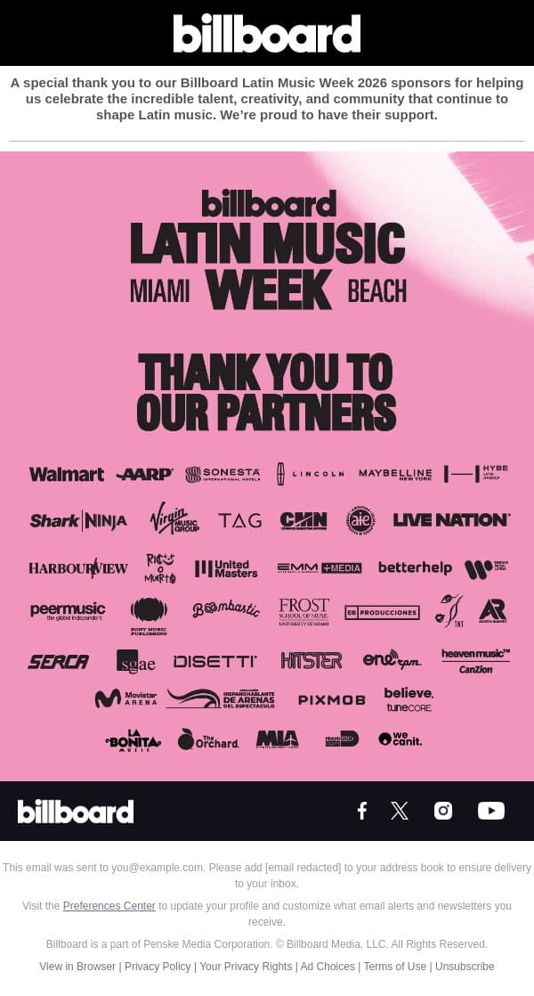 Thank You to Our Latin Music Week Partners email from Billboard screenshot