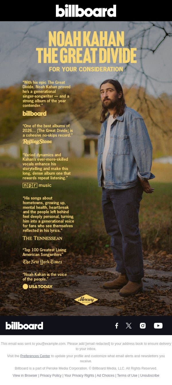 The Noah Kahan Phenomenon email from Billboard screenshot