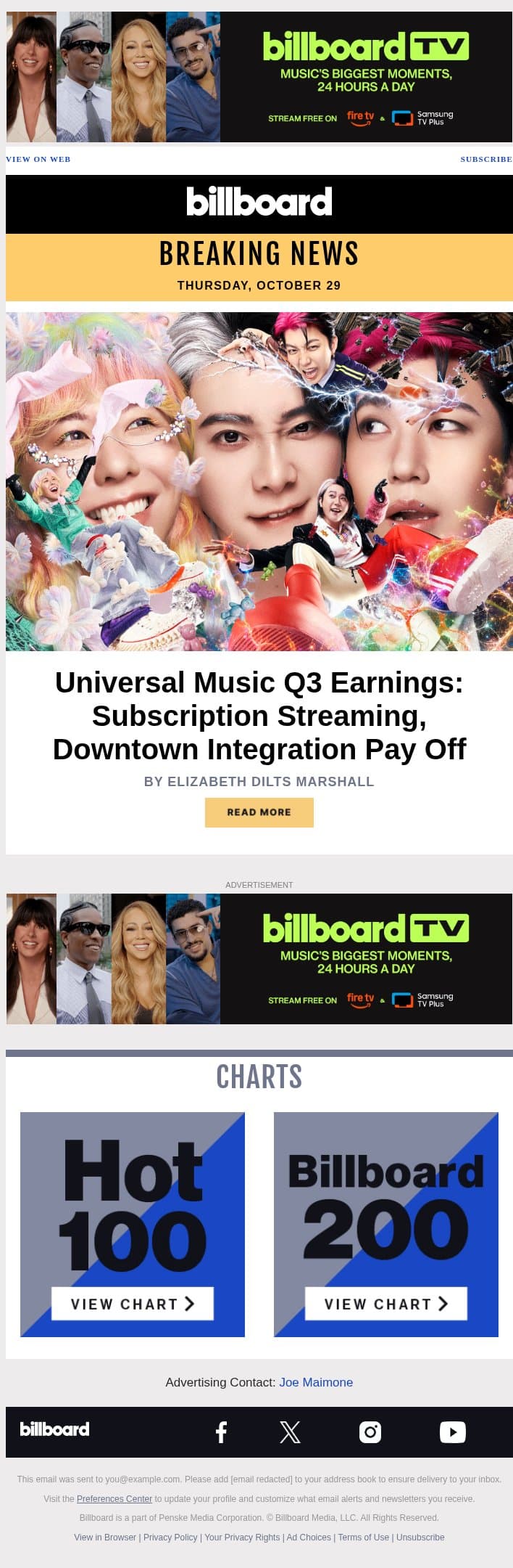 Universal's Q3 Earnings Are in, See the Results email from Billboard screenshot