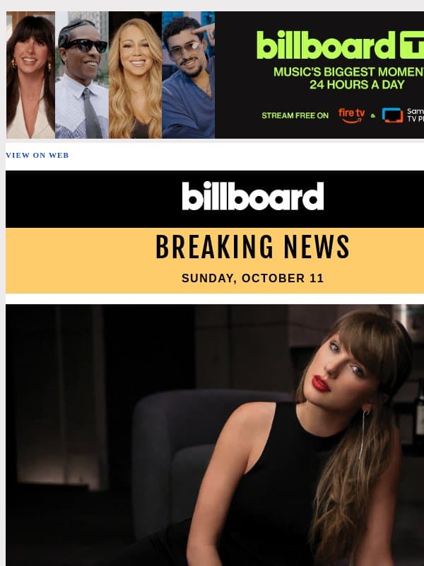 Taylor Swift's 'The Life of a Showgirl' Spends 14th Week Atop Billboard 200 email from Billboard