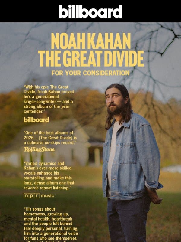The Noah Kahan Phenomenon email from Billboard