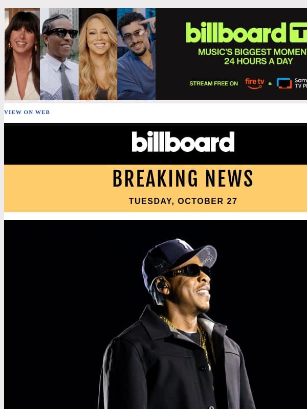 Jay-Z to Headline 2027 Super Bowl Halftime Show: 'GOAT's Out of the Bag' email from Billboard