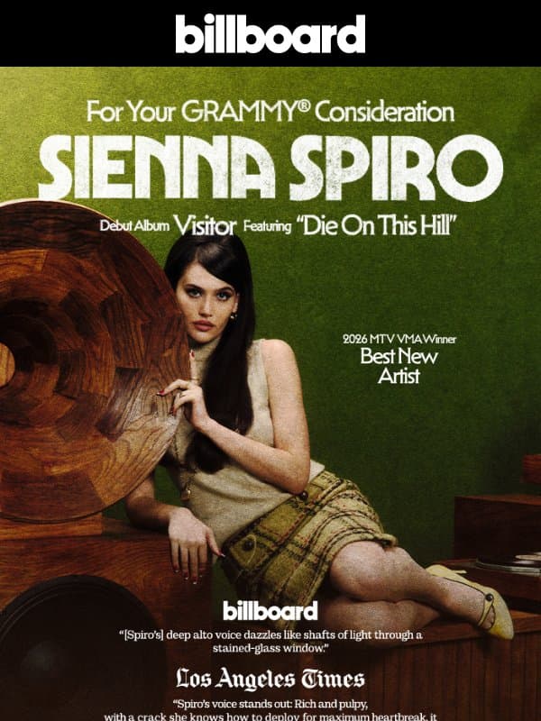 SIENNA SPIRO: For Your GRAMMY® Consideration email from Billboard
