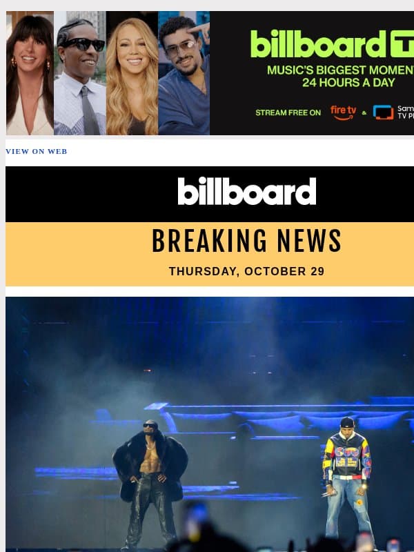 Usher & Chris Brown Bring R&B to No. 1 on Monthly Boxscore Report email from Billboard