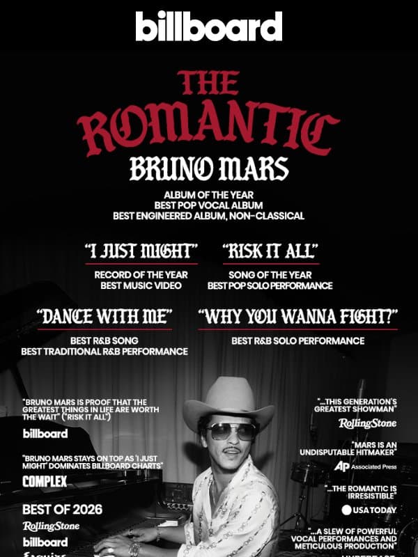 BRUNO MARS - The Romantic: For Your GRAMMY® Consideration email from Billboard