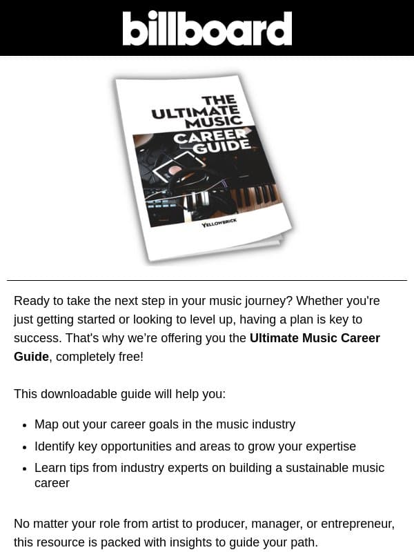 Your Music Career email from Billboard