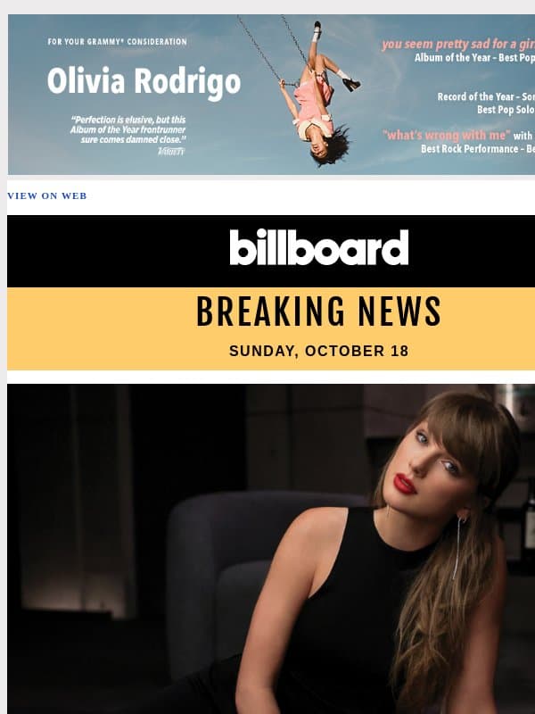 Taylor Swift’s ‘The Life of a Showgirl’ Rules Billboard 200 for 15th Week email from Billboard