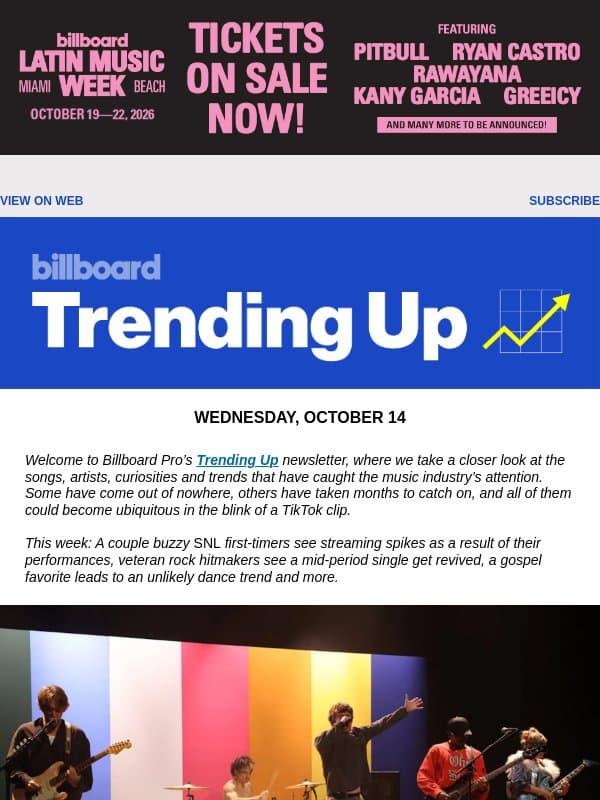 Trending Up: 'SNL' Gains for Turnstile & Rosalía, New Viral Hits & More email from Billboard