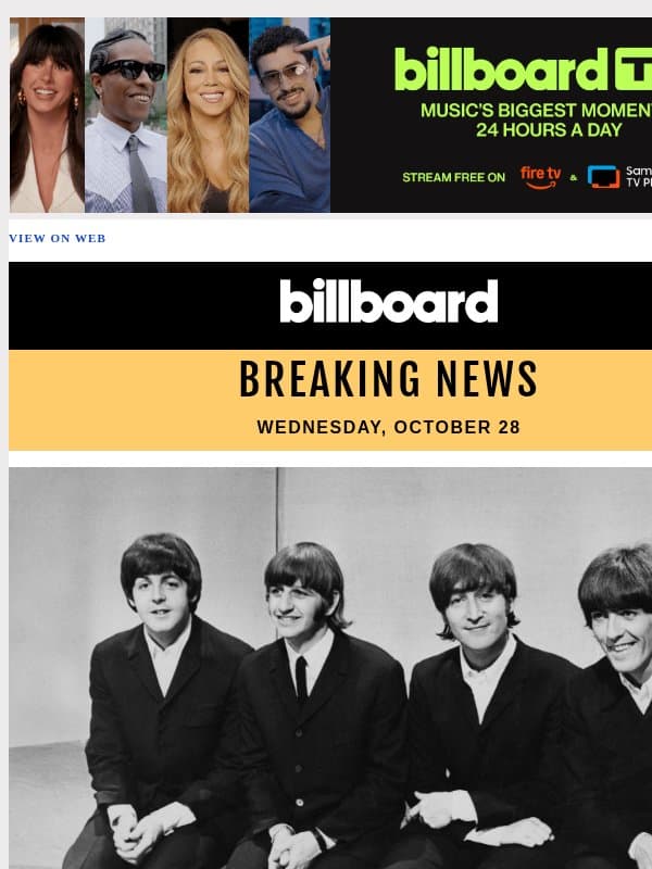Lawsuit Over Beatles' 'First Known' Recording Heads to Trial After Judge's Ruling email from Billboard
