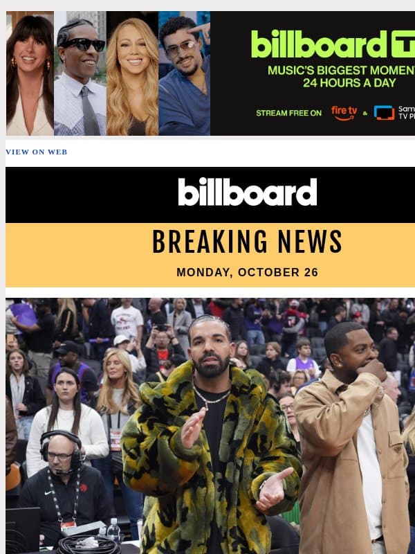 Spotify Lawsuit Claiming Drake Gets Billions of Fake Plays Dismissed by Judge email from Billboard