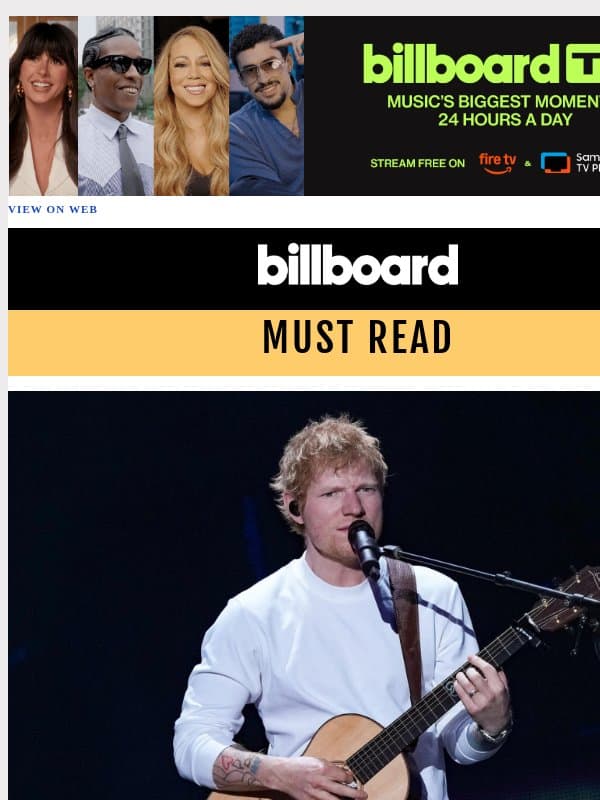 After Macklemore's Removal & Opener Exodus, What's Next for Ed Sheeran's Tour? email from Billboard