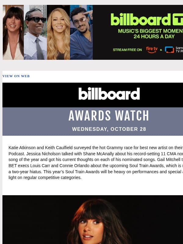 Sizing Up the Grammy Race for Best New Artist; Shane McAnally on His Record 11 CMA Song of the Year Nods; BET Revamps the Soul Train Awards email from Billboard