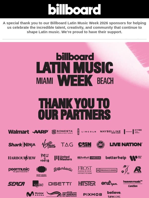 Thank You to Our Latin Music Week Partners email from Billboard