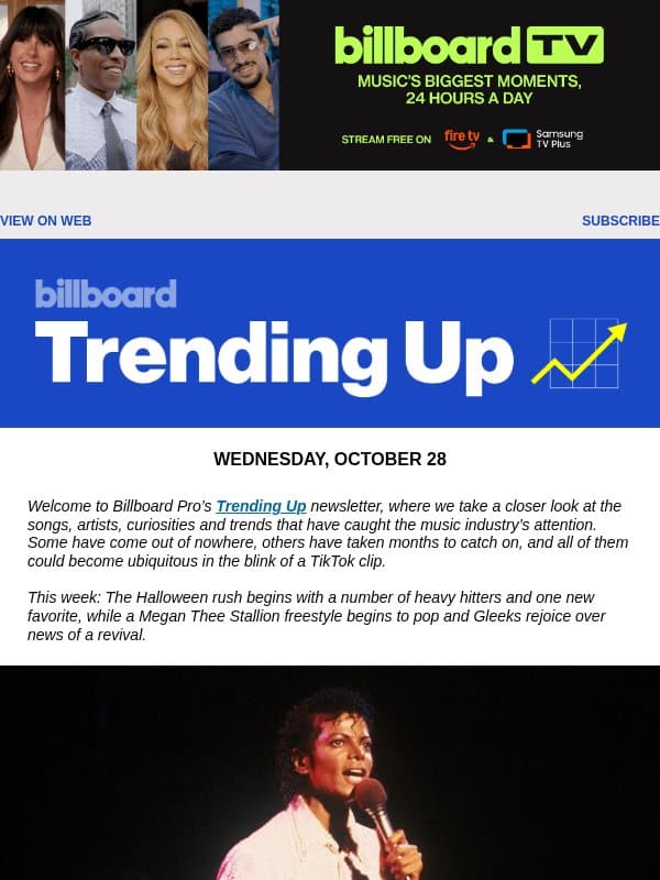 Trending Up: Early Halloween Leaders on Streaming, A 'Glee' Revival Bump & More email from Billboard