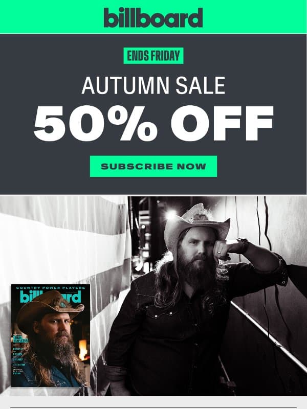 The Trusted Guide for Music's Insiders — 50% Off. email from Billboard