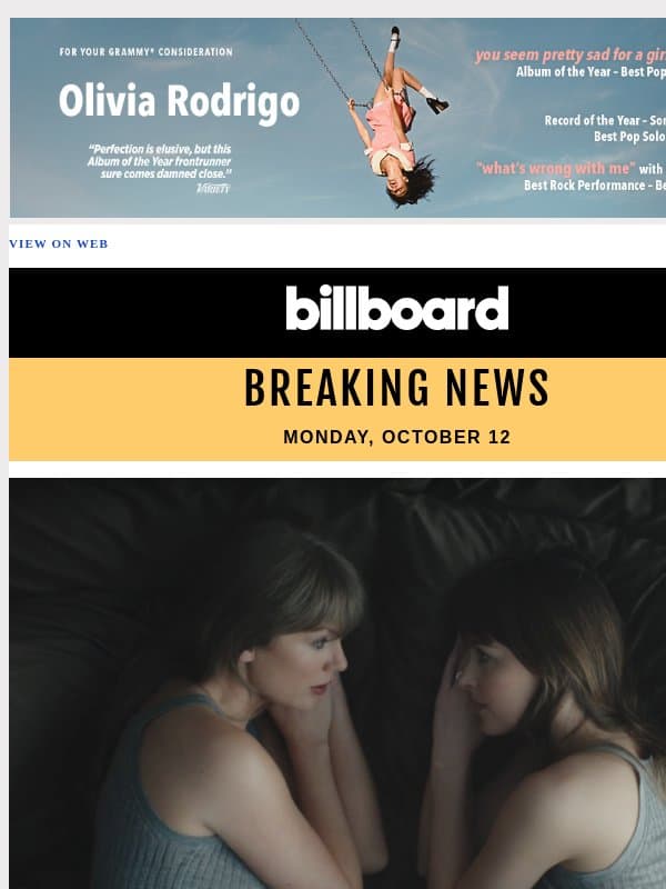 Taylor Swift’s ‘Patient Zero’ Spends Second Week at No. 1 on Billboard Hot 100 email from Billboard
