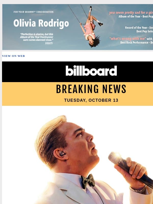 Cristian Castro to Receive Lifetime Achievement Award at the 2026 Billboard Latin Music Awards email from Billboard