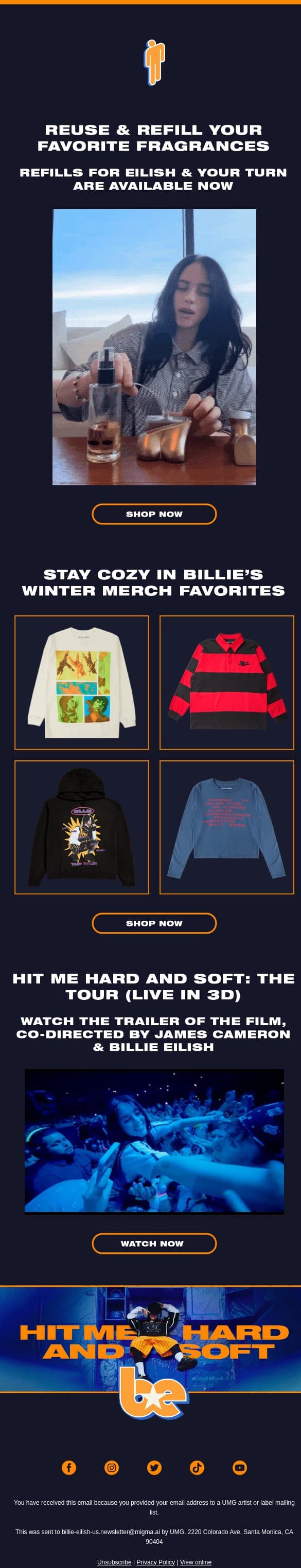 GET REFILLS FOR EILISH & YOUR TURN email from Billie Eilish screenshot