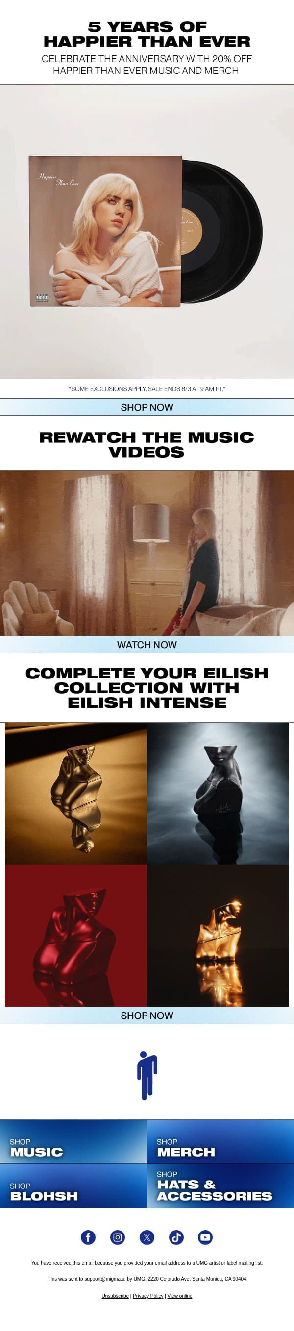 FIVE YEARS LATER... email from Billie Eilish screenshot