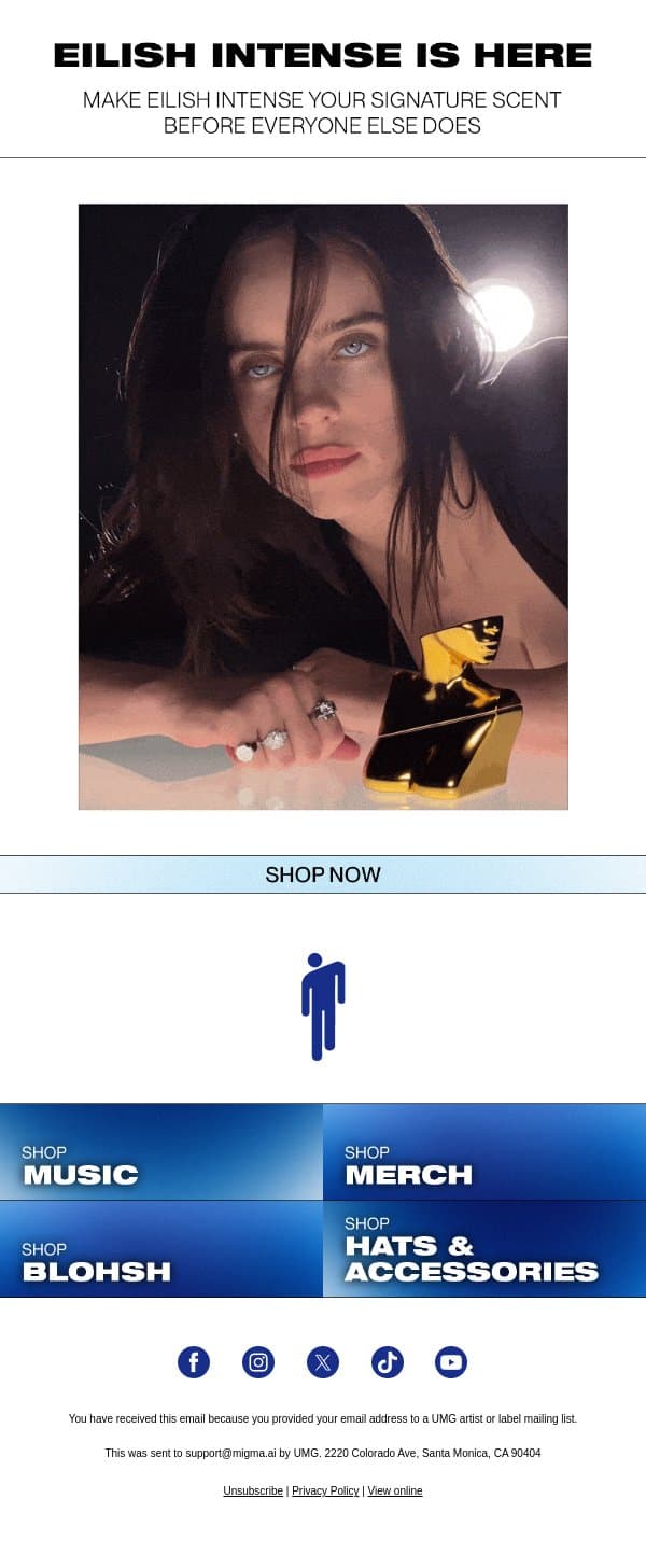 Wear it before it’s everywhere email from Billie Eilish screenshot
