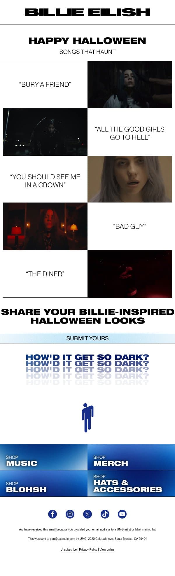 IT’S A HAUNTED WEEK email from Billie Eilish screenshot