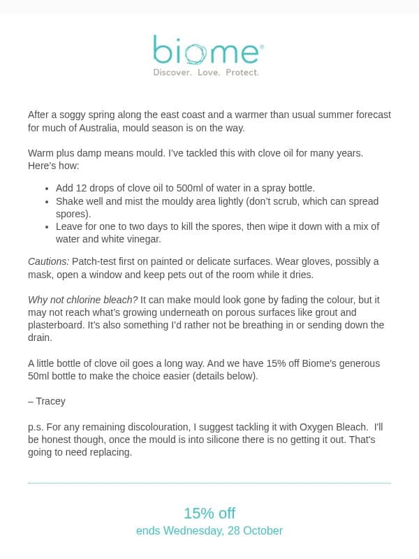 Mould season’s here early (here’s my fix) email from Biome Eco Stores