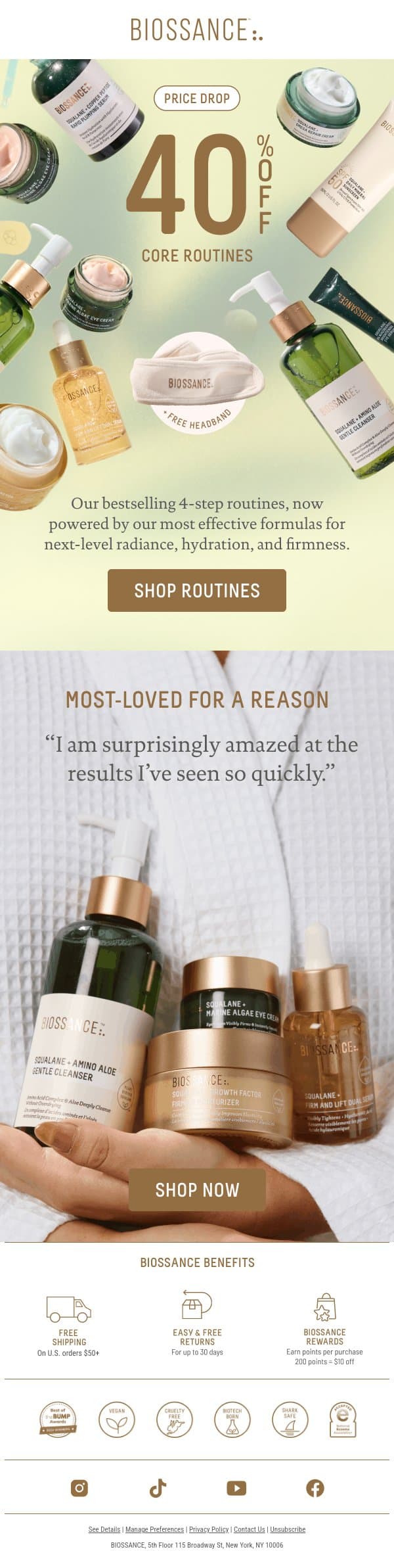 Your routine reset✨ Now 40% off email from Biossance screenshot