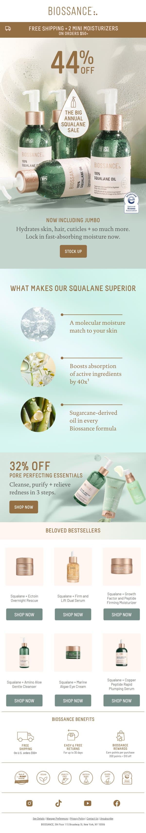 44% OFF + 2 FREE gifts. Only 48 hrs left. email from Biossance screenshot
